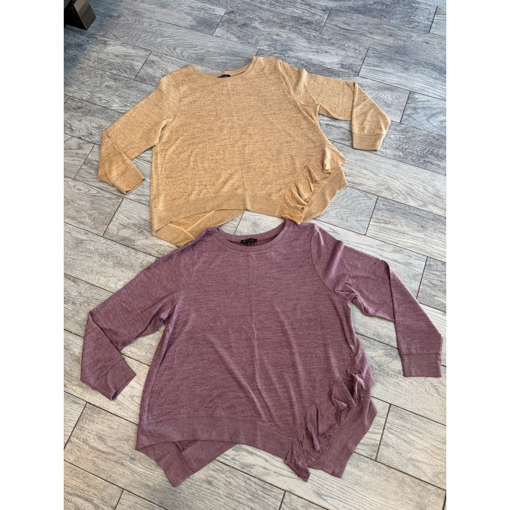 DG2 Diane Gilman Asymmetrical Ruffle Knit Top Plus size 1X Lot of 2 Blouse Tunic